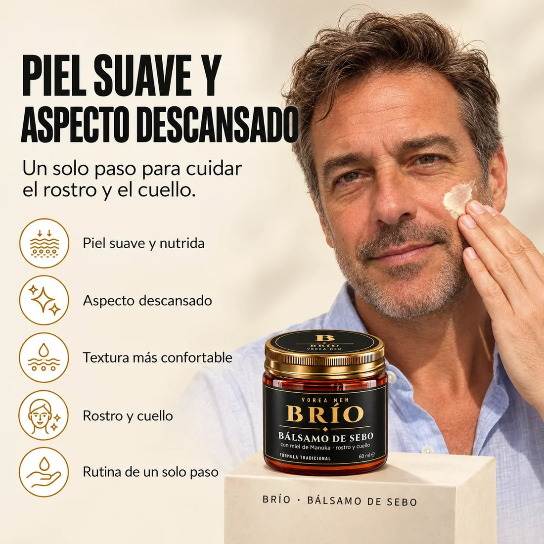 Bálsamo de sebo Brío de Vorea Men para piel suave y descansada